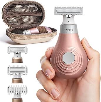 Trimcoo Mini Bikini Trimmer for Women - Intimate Pubic Hair Removal, Electric Body Groomer, Small Portable Wet/Dry Shaver, Magnetic Blade, USB-C Rechargeable with Travel Case, Easy to Clean (Gold)