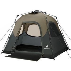 CAMEL CROWN 4 Person Instant Cabin Tent, Pop Up Windproof Tents for Camping, 60-Second Setup Family Tent with Carry Bag for Outdoor Hiking, Color: Sandy Brown