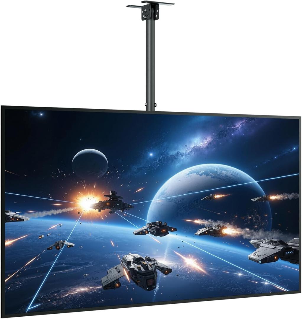 monTEK Ceiling TV Mount for 23-55 inch Flat Screen Displays, Hanging Adjustable Ceiling TV Bracket Fits Most LCD LED OLED 4K TVs, Pole Ceiling Mount Holds up to 77lbs, Max VESA 400x400mm