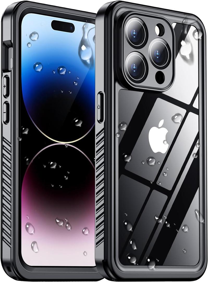 2025 New for iPhone 14 Pro Max Case Waterproof,[Glass Camera Protector & Built-in Screen Protector] [Full Body Shockproof] [IP68 Underwater][Dustproof][Dropproof] Phone Case for iPhone 14 Pro Max 6.7" (Black/Clear)