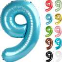 Pearlescent Blue Number 9 Balloon 40 Inch, 9 Balloon Number, 9th Birthday Decorations, Pearlescent Blue Party Supplies for Boys Girls