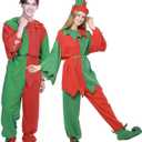 EraSpooky Christmas Elf Costumes Men Women Adults Xmas Santa Outfit Suit Festive Dress Up Funny Cosplay Party (Large)