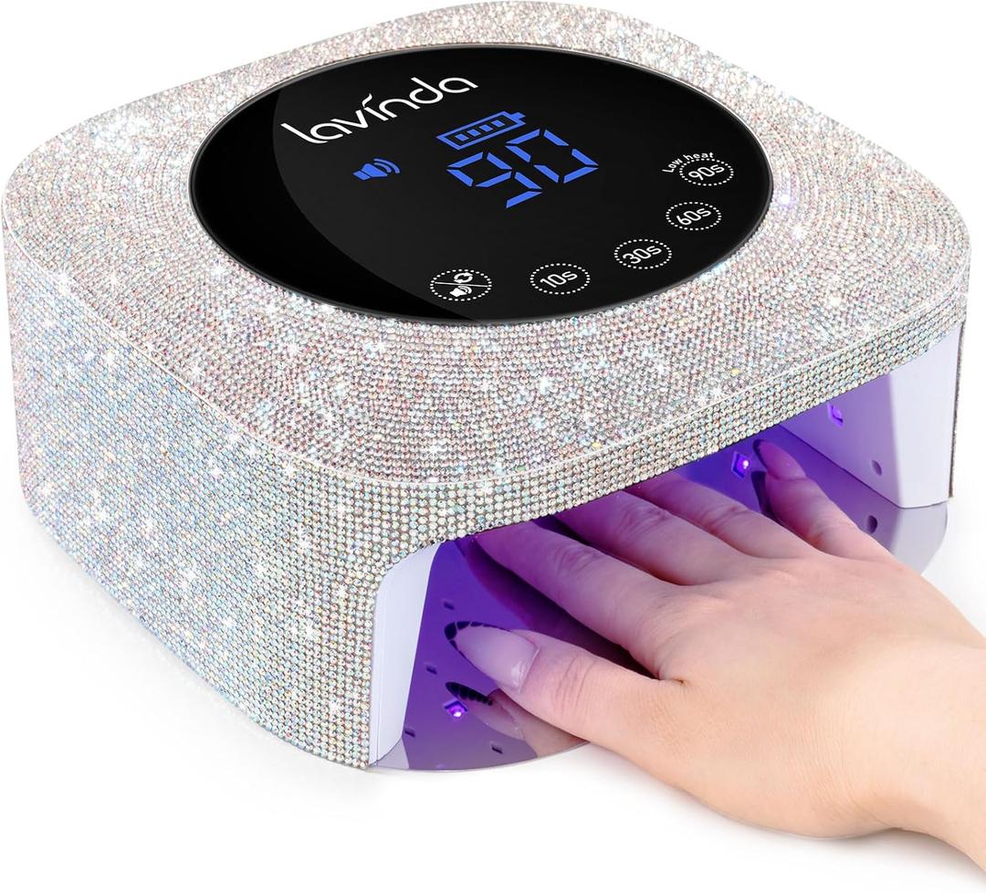 Lavinda UV LED Nail Lamp for Gel Nails, Cordless Rechargeable Nail Light with 4 Timer Settings, Touch LCD Display, Removable Base, 54W Professional Nail Dryer for Salon Home Use Diamond Design