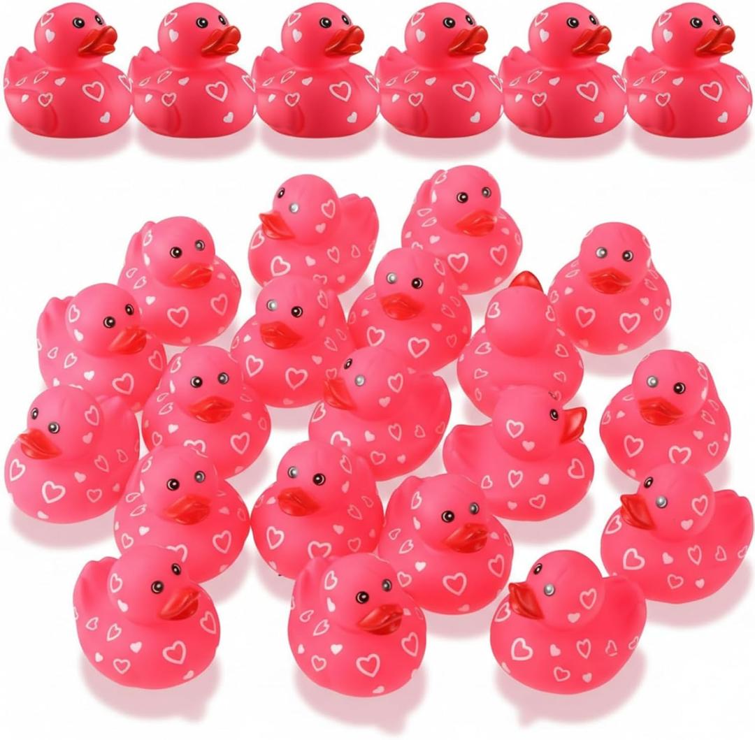 Jerify 10 Pcs 3 Inch Large Valentine's Day Rubber Ducks Bulk Valentine Large Pink Sweetheart Duckies Rubber Ducks for Bathtub Toys Party Favors Decorations Classroom Prizes Exchange Gifts