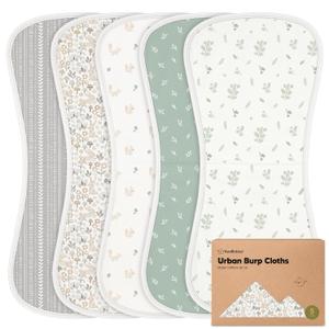Organic Burp Cloths Baby Boy & Girl - 5-Pack Super Absorbent Cotton Burping Cloths for Babies, Soft & Plush Newborn Spit Up Rags, Infant Towels for Milk Spit Up, Unisex, Large 21" x 10" (Prairie)