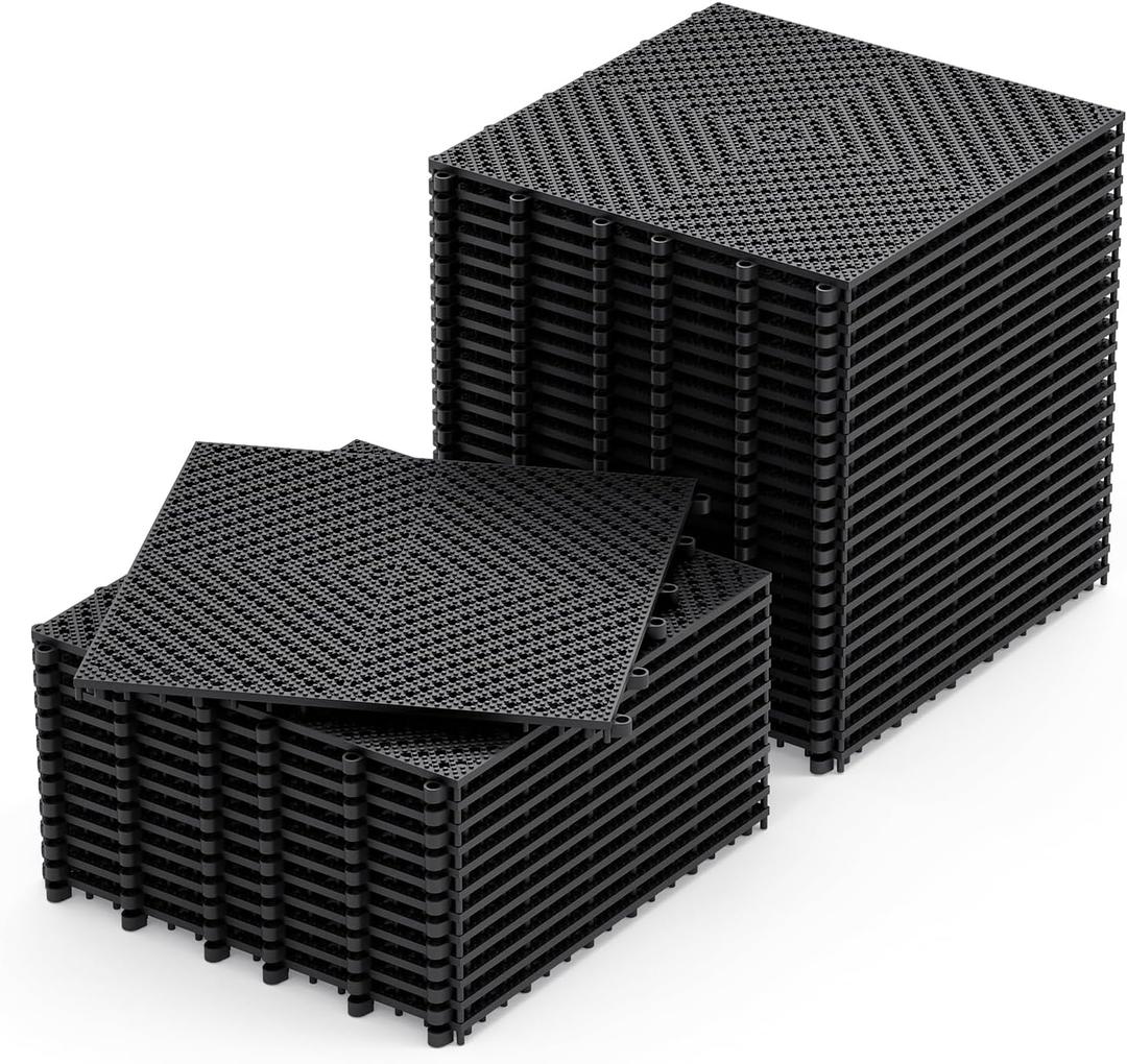 36-Pcs Interlocking Tile, Indoor/Outdoor Drainage Interlocking Floor Tiles 11.8" x 11.8", Anti-Slip Waterproof Soft PVC Splicing Flooring Tile for Garage Patio Pool Bathroom, Black
