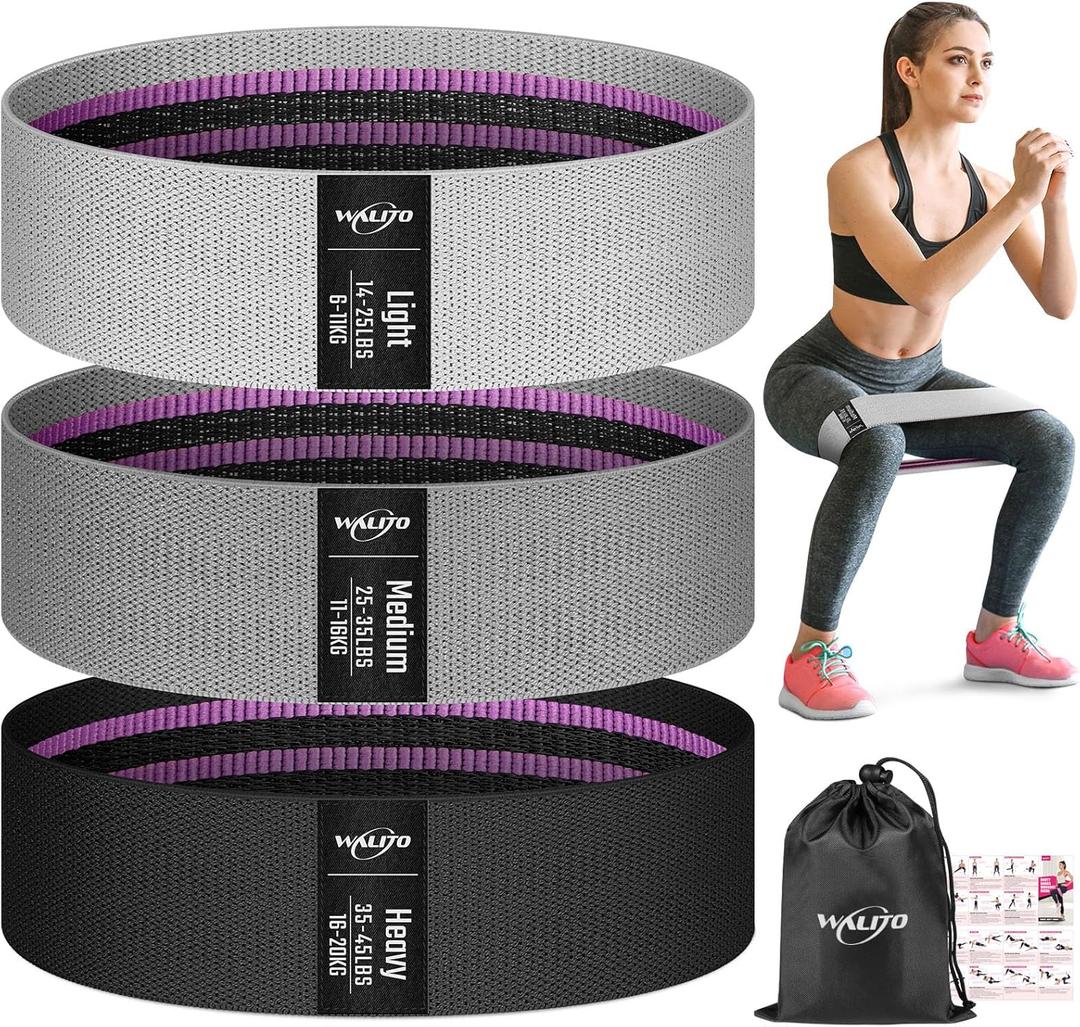 WALITO Resistance Bands for Working Out, Fabric Exercise Bands for Legs and Butt, Workout Bands for Women and Men, Booty Band for Yoga Starter Set, Pilates, Rehab, Fitness and Home Workout, Light Grey 14-25lbs,Grey, 25-35lbs, Black 40-50lbs