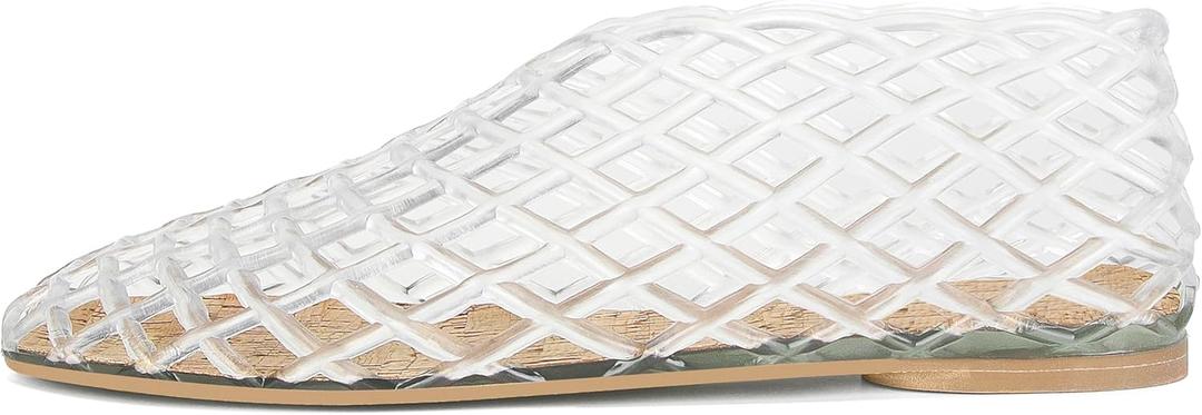 Jelly Mesh Ballet Flats for Women Fishnet PVC Clear Hollow Jellies Sandals Comfortable Beach Ballerina Flats Shoes (9.5)