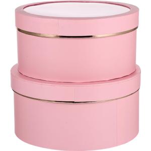 Baluue Round Flower Boxes Set of 2 with Transparent Window Pvc Lid Floral Packaging for Valentine Birthday Anniversary and Special Occasion (Pink)