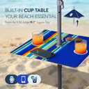 PASAMIC 7ft Beach Umbrella for Sand Featuring a Built-in Table with Sand Anchor & Tilt, UPF 50+ Protection Beach Umbrella for Heavy Duty Wind with Bag and Hook, Dark Blue Stripes（Random pattern）