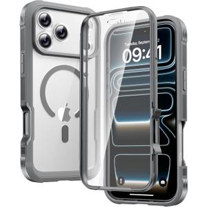 Diaclara Magnetic Designed for iPhone 17 Pro Case Full Body Bumper,[Compatible with MagSafe] Military Drop Proof Cover with Built-in Touch Sensitive Anti-Scratch Screen Protector, Grey Titanium