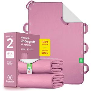 Improvia Positioning Bed Pad, with 8 Reinforced Handles, Quick-Drying, Washable, Waterproof, for Lifting, Turning, Transfering, Elderly and Incontinence Patients (Pink, Pack of 2)
