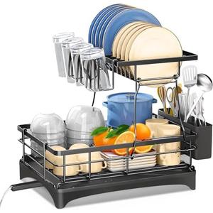 Dish Drying Rack，Durable, Rust-Proof Large 2 Tier Dish Racks for Kitchen Counter, Stainless Steel Kitchen Dish Drying stand,Detachable Capacity Dish Drainer Organizer with Cutlery & Cup Holder