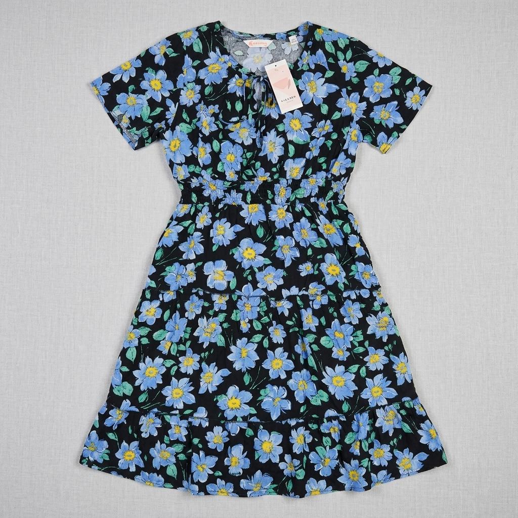 KIRUNDO Spring Summer Wedding Guest Dresses for Women 2026 Boho Floral Short Sleeve V Neck Ruffle Tiered Flowy Maxi Dress(Blue, Medium)
