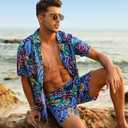 EISHOPEER Men's Flower Hawaiian Sets Casual Short Sleeve Shirt and Shorts Suits Outfits 5XL