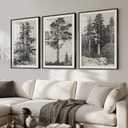 Large Framed Vintage 3 Piece Wall Art for Living Room, Black and White Tree Artwork for Walls, Modern Classic Rustic Sketch Forest Botanical Canvas Painting Prints for Office Wall Decor 24x36 In, 24" W x 36" H x 3Pcs