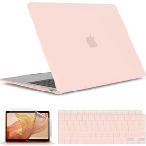IBENZER Compatible with New MacBook Air 13 inch case 2022 2021 2020 M1 A2337 A2179 A1932, Hard Shell Case&Keyboard Cover&Screen Film for Mac Air 13 with Touch ID (2018-2022), Sakura Pink,AT13SKPK+2