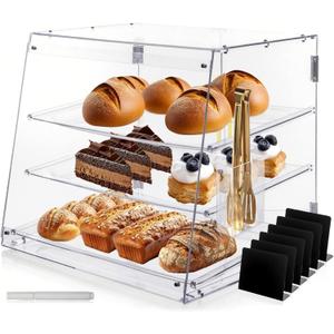 Pastry Display Case, Bakery Display Case - 3 Tier Acrylic Clear Bread Storage Box Countertop for Pastry Desserts Food Cookie with Rear Door Access & Removable Shelves, 20.86 x 17.3 x 16.5 inch