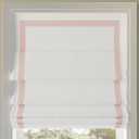 Sun Zero Marline Pink Ribbon Border Stripe 100% Blackout Cordless Roman Shade, 31" x 64", Pink/White (31"W x 64"H)