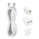 Long Telephone Extension Cord 50 FT, White, Phone Cable Wire with Standard RJ11 Plug, 1 Phone Line Splitter, 1 in-line Coupler and 35 Cable Clips for Telephone Calling Communication