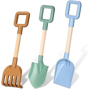3 Pack Kids Beach Shovels Rake Spade Toys Set Summer Heavy Duty Sand Shovels for Sandbox Outdoor Large Plastic Snow Spade Scoop Rake for Kids Toddlers Digging Snowing Gardening