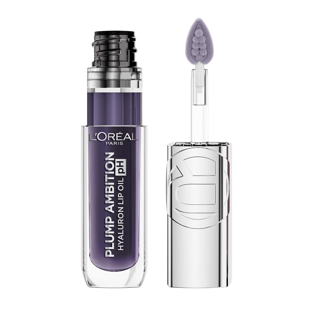 2 x L'Oreal Paris Plump Ambition pH Hyaluron Lip Oil, Color Shifting Lip Tint with 24HR Hydration, Volumizing Shine and Lasting Color, 090 pH Berry Noir