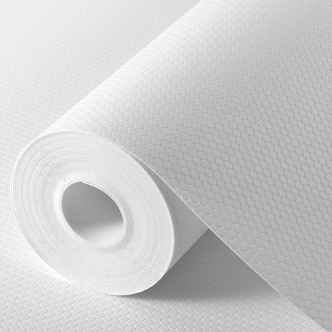 White Shelf Liners for Kitchen Cabinets Non Adhesive Drawer Liner for Bathroom Waterproof Refrigerator Liners for Shelves Fridge Plastic Mats Cabinet Cupboard Liner 23.6 x 157.4 Inches