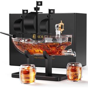 Kollea Birthday Gifts for Men Dad, Pirate Ship Whiskey Decanter Set with 2 Glasses, Liquor Dispenser for Home Bar, Funny Gift Ideas for Him, Husband, Father, Boyfriend, Christmas, Sailor & Captain