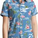 SSLR Big Girls Hawaiian Shirt Beach Tropical Summer Casual Short Sleeve Button Down Shirt, S