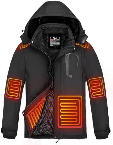 Kungf Heated Jackets for Men with 7.4V 16000 Rechargeable Pack, Winter Electric Outdoor Soft Heated Coat with Detachable Hood, L