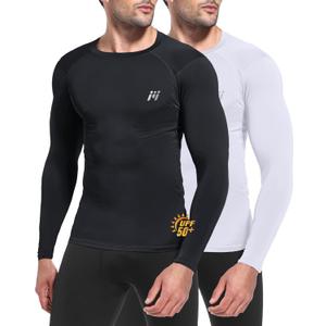 MEETYOO Compression Shirts for Men, UPF 50+ UV Swim Shirts, Long Sleeve/Short Sleeve Running Athletic Workout Rash Guard (XXL)