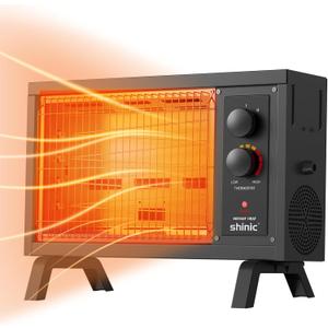 Shinic Radiant Heaters for Indoor Use Large Room, 1500W/750W Fast Heating Electric Heater with Thermostat, with Handle, ETL Listed, for Living Room Garage, Workshop, Warehouse - Black