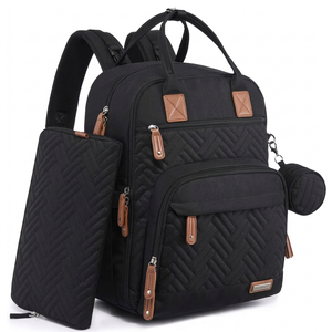 iniuniu Diaper Bag Backpack, 4 in 1 kit Large Unisex Baby Bags for Boys Girls, Waterproof Travel Back Pack with Diaper Pouch Black