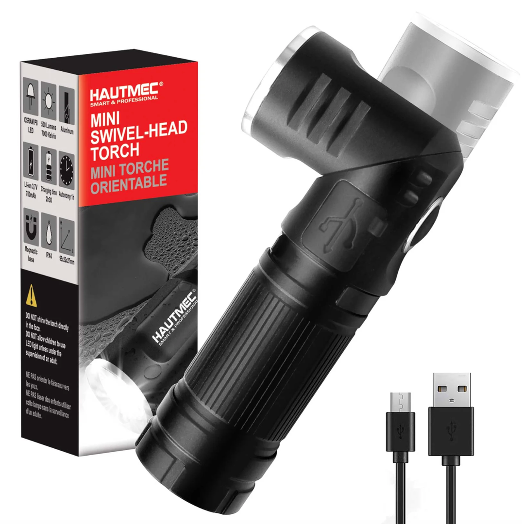 HAUTMEC Rechargeable LED Flashlights 500 High Lumens Super Bright Magnetic Flashlight Waterproof Mini Flashlight 3 Modes Handheld Small Flashlights Powerful for Camping, Outdoor, Hiking, HT0092-WL