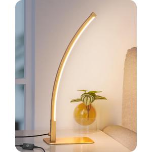 EDISHINE Curved LED Table Lamp, Modern Bedside Lamp with 3 Color Temperature & Stepless Dimming, Aluminum & Iron, Nightstand Lamp for Bedroom, Living Room, Gold