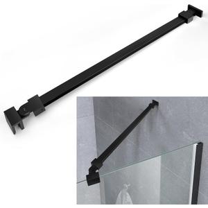 Shower Glass Door Support Bar, Wall-to-Glass Brace for 1/4"(6mm), 5/16"(8mm), 3/8"(10mm) Frameless Glass Panel, 18 Inch Long Stainless Steel Shower Rod, Matte Black