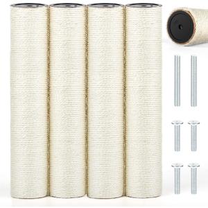 4 PCS M8 Cat Scratching Post Replacement, 15.7 x 3.1 Inch Sisal Pole Cat Tree Replacement Post with Screws, Refill Scratcher Posts for Indoor Kitten Tree Tower Spare Cat Furniture Protector