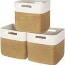 AELS Hand Woven Cotton Baskets for Storage, Cube Storage Bins with Handles, Foldable Collapsible Closet Organizers and Storage, Boho Farmhouse Storage Cubes for Shelves, Beige and Khaki