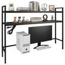 Rotulark 38.5" Desk Shelf with Outlets, 2-Tier Adjustable Multipurpose Engineered Wood Organizer Desk Hutch, Office Storage Rack, Desktop Shelf Organizer for Dorm,Office Home (Brown)