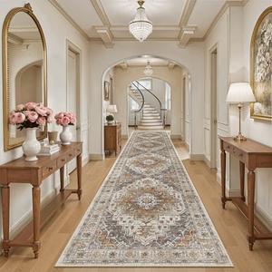 Madane Hallway Runner 3x14 - Runner Rugs 14ft Washable Entryway Rug Vintage Kitchen Runners Non Slip Indoor Area Rug Farmhouse Carpet Runner for Bathroom Living Room Bedroom, Turmeric/Grey