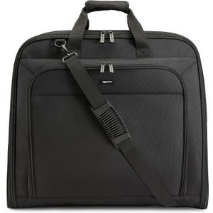 Amazon Basics 43" Travel Garment Bag Travel, Spacious Suit Bag with Detachable Shoulder Strap, Exterior/Interior Pockets, Leather-reinforced Corners, Trifold, Black
