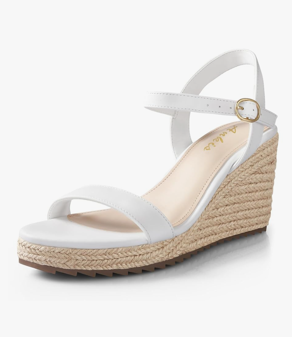 Ankis Platform Wedge Sandals for Women, Black Brown White Nude Espadrille Womens Wedge Sandals Comfortable Open Toe Ankle Strap High Heel Wedges for Women Dressy Summer -3.4Inch White  7,5