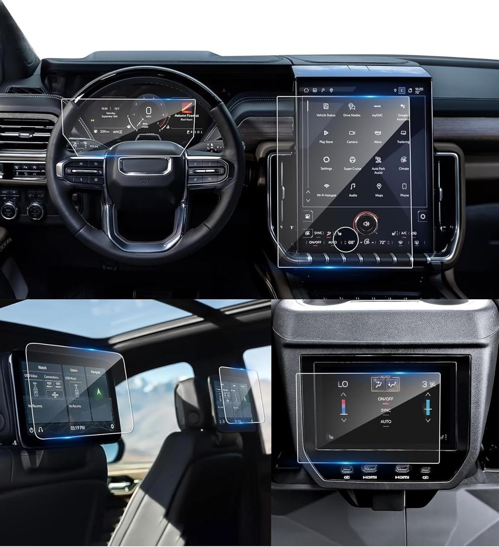 (5-pack) Coleya 2025 2026 Yukon Screen Protector for GMC Yukon (16.8In Navi+11In Dash+8In Rear+12.6In+12.6In) (AT4 Ultimate/Denali Ultimate), 9H Tempered Glass 2025 Yukon XL Accessories HD Transparent