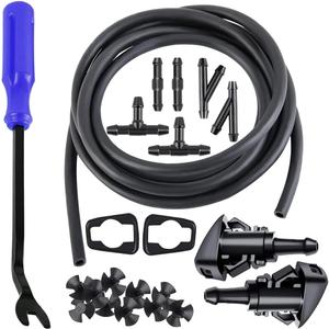 AUCELI Windshield Washer Hose Kit 22 Pcs Set, 4M Washer Fluid Hose, 6 Pcs Hose Connectors, 2 Fan Nozzles, Connect Car Water Pump and Nozzles Suitable for Most Car Windshield Fluid Tubing