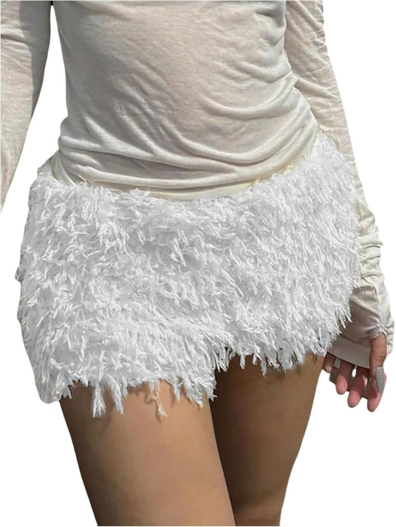 MakeMeChic Women's Fuzzy Micro Shorts Contrast Skinny Fitted Party Club Y2K Mini Shorts (White) XS