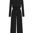 Lazysmile Womens Dressy Long Sleeve Off Shoulder Jumpsuit (Black, L)