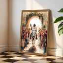 Jesus Triumph Wall Art Spiritual Jesus Palm Sunday Wall Decor Painting Christian Triumphal Religious Artwork 3D Textured Hand Drawn Sandstone for Bedroom Living Prayer Room 12x16 inch Wood Framed