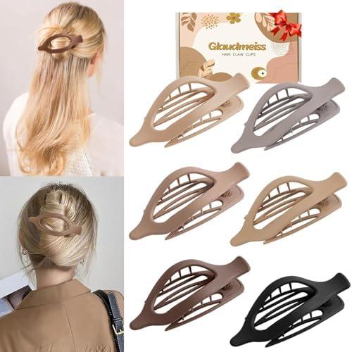 6 Packs Flat Claw Clips for Women, French Concord Flat Hair Clip, Matte Curved Hair Claws Clip for Thin Thick Hair, Lay Down Claws Clips, Durable Strong Hold Hair Clip