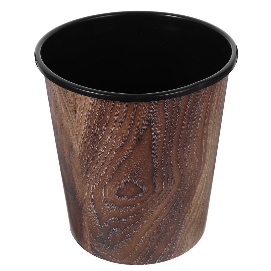 Wood Grain Trash can 1.83 Gallon Plastic Wastebasket Small Round Open Top Garbage Bin for Home Office Bathroom Living Room