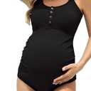 American Trends Maternity Swimsuit Button Down One Piece Maternity Bathing Suit Cross Back Swimwear, Black, L